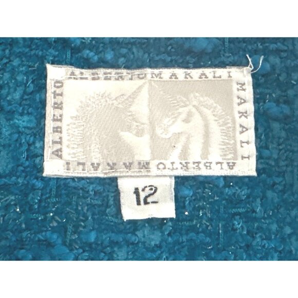 Alberto Makali Size 12 Teal Blue Boucle Studded Cropped Tweed Fringe Blazer Chic - Picture 6 of 11